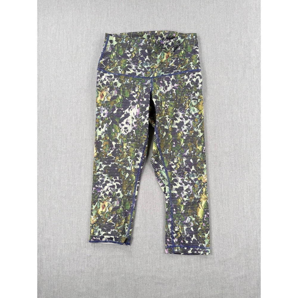 Lululemon High Rise Crop Leggings Floral Polka Dot Abstract Print Purple Green